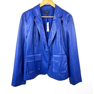 NWT Anthropologie Current Air Faux Leather Jacket‎ Blazer XS Cobalt MOD 90s